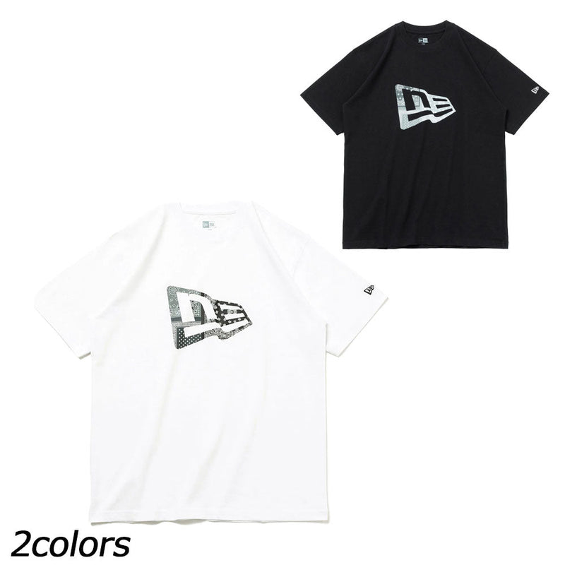 ニューエラ 半袖コットンTシャツ ペーズリーフラッグロゴ Tシャツ 半袖 ユニセックス 定番