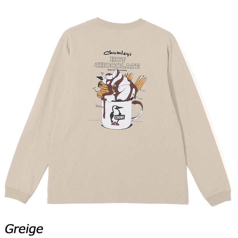 チャムス ホットチョコレートポケットブラッシュドロングスリーブTシャツ CH01-2659 Tシャツ 長袖 ポケット付 ユニセックス 親子お揃い