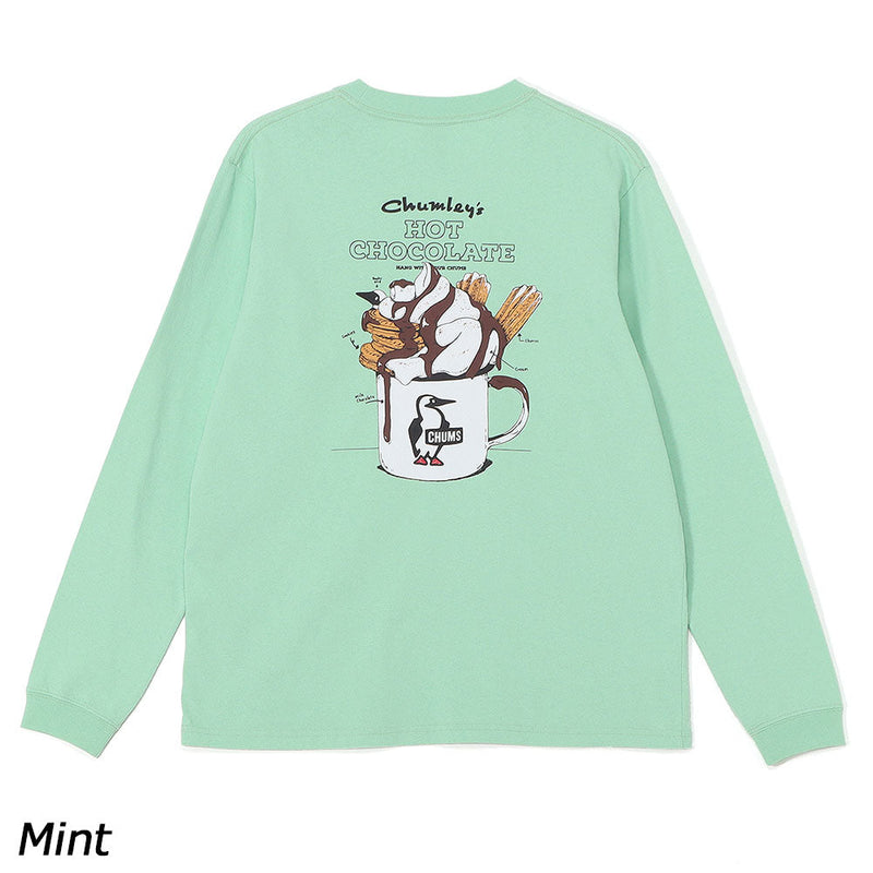 チャムス ホットチョコレートポケットブラッシュドロングスリーブTシャツ CH01-2659 Tシャツ 長袖 ポケット付 ユニセックス 親子お揃い