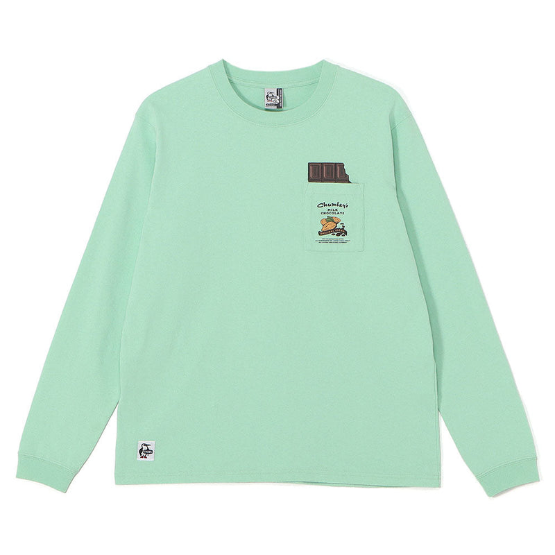 チャムス ホットチョコレートポケットブラッシュドロングスリーブTシャツ CH01-2659 Tシャツ 長袖 ポケット付 ユニセックス 親子お揃い