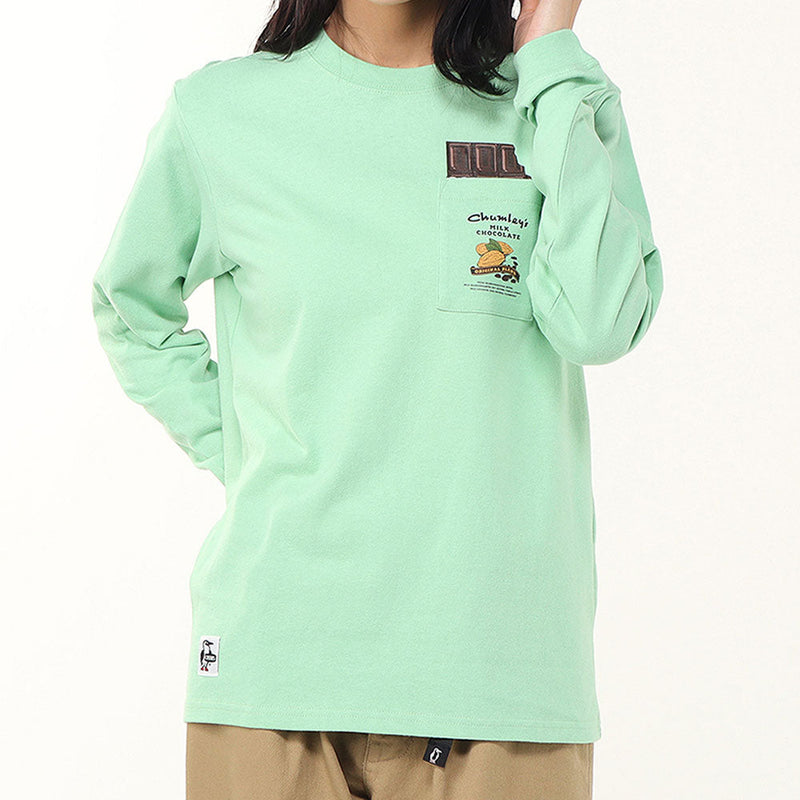 チャムス ホットチョコレートポケットブラッシュドロングスリーブTシャツ CH01-2659 Tシャツ 長袖 ポケット付 ユニセックス 親子お揃い