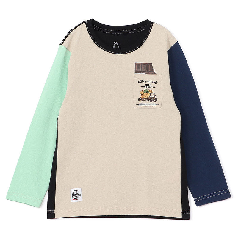 チャムス キッズホットチョコレートポケットブラッシュドロングスリーブTシャツ CH21-1413 Tシャツ 長袖 ポケット付 キッズ ジュニア 親子お揃い