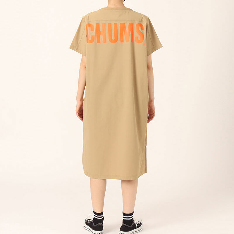 チャムス エアトレイルストレッチチャムスワンピース Beige レディース Tシャツ 半袖 スカート ストレッチ 撥水